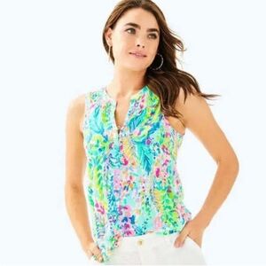 NWT Lilly Pulitzer Essie Sleeveless Top Multi Catch The Wave Size medium